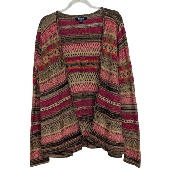 Chaps Fair Isle Cardigan Womens Size Large Pink Southwestern Boho Open Sweater - Picture 1 of 8